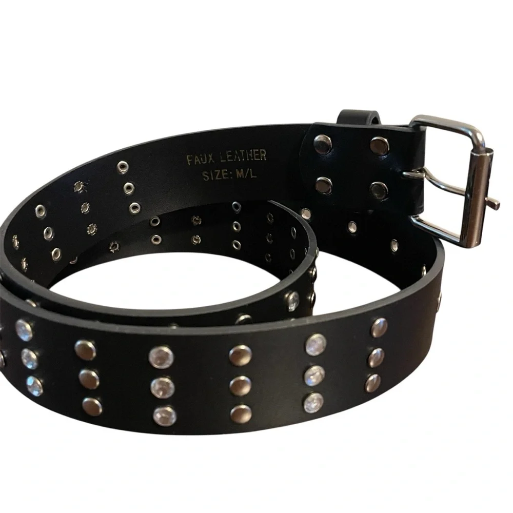 Studded Black Faux Leather Belt - M/L